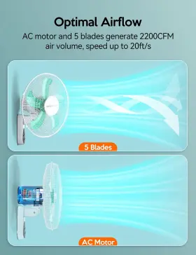 Vagkri 975123038367 Wall Mount Fan 16 Inch With 5 Blades Speeds 8 Hour Timer #3