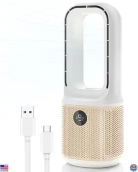 F12-b-3 Visit The Meiis Store Small Quiet Bladeless Desk Fan 9 Speeds 3 Light Modes Usb Rechargeable
