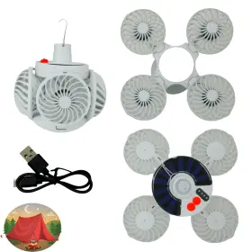 Wamikigl 736954709873 Solar Foldable 4 Fan Light With Hook Usb/solar Charging For Outdoor Cooling