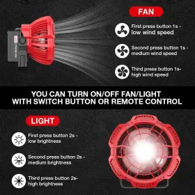 Mwq-fc-103 Waxpar Camping Fan For Milwaukee Cordless Jobsite Usb Tent With Led #3