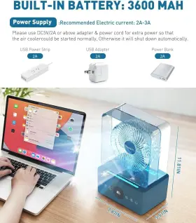 Wesapor 762716243811 Portable Air Conditioners Cooling Fan With 3600mah Battery Quiet 3 Spee #3