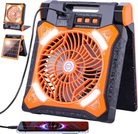 Westtree 744759679376 Solar Rechargeable Camping Fan With Led Lantern And Power Bank Usb Orange