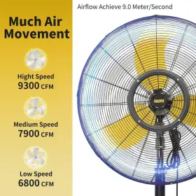 Scfs25 Wock Oscillating Pedestal Fan 30 Inch 3-speeds Indoor/outdoor High Velocity Yellow #3