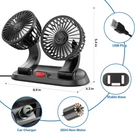 Usb-012 Wowok Usb Adjustable Dual Head Car Fan Portable Vehicle Cooling With 2 #3