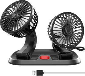 Usb-012 Wowok Usb Adjustable Dual Head Car Fan Portable Vehicle Cooling With 2