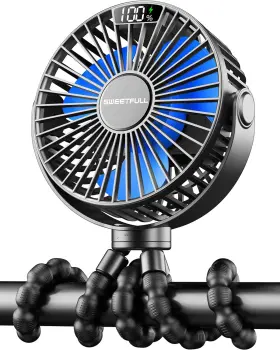 Wrs 313043724735 Portable Stroller Fan With Display Battery Powered 4-speed Rechargeable