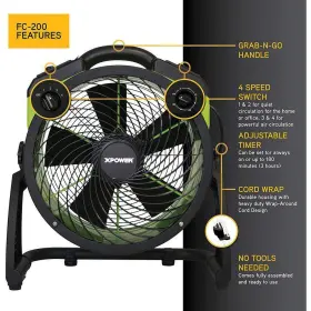 Fc-200 X-power 848025041840 Xpower Industrial Fans 1300 Cfm 4 Speed Multipurpose 13 Inch Pro Air Circulator #3