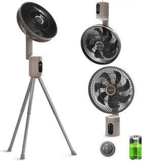 Kc-fs-300 Yokekon Standing 8 Speed Pedestal Patio Fan 12 Inch Rechargeable Cordless With Remote