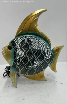 Dbf0368 Zhifa Fish Shaped Electric Desktop Fan Gold Teal Green Angelfish 2009