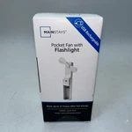 Mainstays Pocket Fan + Power Bank With Flashlight - White. Fixed Price $7.99.