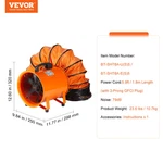 8" 195W Heavy Duty Ventilator W/16.4FT Hose - 1070CFM For Dust/smoke Clearing. Fixed Price $132.99.