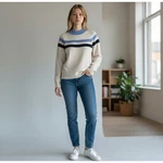 Les Serein Stripe High Neck Long Sleeve Pullover Sweater Cream/blue/black Xl Nwt. Fixed Price $21.00.