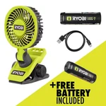Ryobi Usb Lithium Clamp Fan Kit 2AH Rechargeable Battery. Fixed Price $96.99.