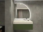 Led Backlit Mirror Fan SHAPED-SIZE:W45"*H42". Fixed Price $185.00.