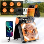 4 Wind Speeds Solar Camping Fan With Led Lantern 5200MAH Emergency Power Bank. Fixed Price $33.95.