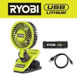 New Ryobi Clamp Adjustable Fan Kit 2.0AH Usb Lithium Battery And Charging Cable. Fixed Price $46.75.