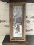 Jim Fallier Original Signed Artwork Native Horse Winter Rustic Wood Frame 19 X8. Fixed Price $124.95.