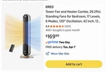 Dreo 2IN1 Tower Fan MC706. Fixed Price $50.00.