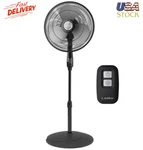 Lasko 16" Adjustable, Oscillating Black Pedestal Fan With Remote. Fixed Price $54.99.