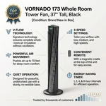 Vornado 173 Whole Room Tower Air Circulator Fan With Remote, 37" Tall, Black. Fixed Price $79.80.