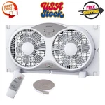 Window Fan With Reversible Airflow Quiet, Twin 9" Blades, Full Remote Control. Fixed Price $87.63.