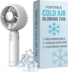 Rechargeable Handheld Cooling Fan With Portable Ice Refrigerating Pad. Fixed Price $24.99.