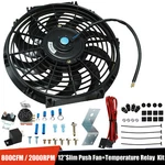 12"UNIVERSAL Electric Radiator Cooling Slim Pull Fan+thermostat Switch Relay Kit. Fixed Price $38.99.