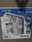 Aerospeed BX100 20" High Performance Box Fan, 3 Speeds, Rotary Knob, White. Fixed Price $45.00.