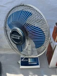 Vintage Panasonic F-1208 5 Way Oscillating Desk Fan 12" Trans Blue Blade Tested. Fixed Price $65.00.