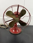 Vintage 49X491 Brass Blade Desk Fan Red Industrial Vortalex Style. Fixed Price $375.00.