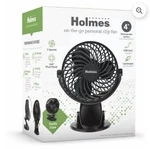 Holmes 4" On-the-go Portable Clip Rechargeable Battery 360 Rotation Fan Black. Fixed Price $7.00.