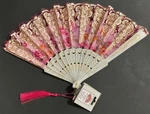 Greenbrier Pink Folding Fan White Plastic Roses Tag 9 Tall 16 Across. Fixed Price $7.95.