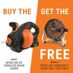 Worx Nitro 20V Power Share 25 Ft. Cordless Drain Auger W/ Free WX095L.9 (WX891L). Fixed Price $124.99.