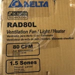 Delta Radiance Exhaust Bath Fan Cfm W/built-in Light & Heater, White (RAD80L). Fixed Price $85.49.