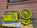 Ryobi One+ PCL850B 18V Cordless Hybrid Whisper Series 12" Misting Air Cannon Fan. Fixed Price $88.00.