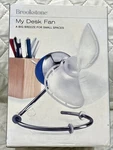 Brookstone My Desk Fan Small Quiet Office Blue And Chrome Model New In Open Box. Fixed Price $45.00.