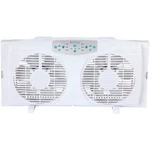 Optimus Electrically Reversible 8" 3-SPEED Twin Window Fan With Thermostat & Led. Fixed Price $75.61.