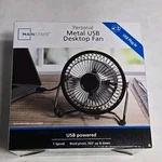 Mainstays 4 Inch Dia Metal Personal Fan, Usb, 360-DEGREE Tilt, Black. Fixed Price $11.00.