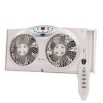 Bionaire 8.5" Twin Window Fan With Reversible Airflow, 3 Speeds, Remote Control. Fixed Price $78.03.