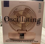 Mvmt Oscillating Rechargeable Foldable Fan Remote Control, 3 Speeds, Ambient Li. Fixed Price $44.00.