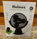 Holmes 4" On-the-go Portable Clip Rechargeable Battery 360 Rotation Fan Black. Fixed Price $15.50.