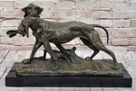 15" Art Deco Sculpture Dog Bite Rabbit Marble Base Bronze Statue Figurine Figure. Fixed Price $249.50.