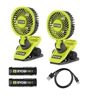 New Ryobi Usb Lithium Clamp Fan Kit 2-PACK W/ 2.0AH Batteries And Charging Cable. Fixed Price $85.99.