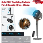 Quiet 120 Oscillating Pedestal Fan, Speeds, 8H Timer, Adjust Height, Dc Motor. Fixed Price $129.50.