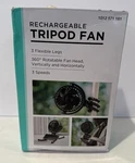Tripod Fan Rechargeable In Black 4 Round Cordless 3 Speeds Nob. Fixed Price $17.45.