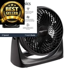 Amazon Basics Air Circulator Desk Fan For 11.1"W X 6.3"D 10.9"H, Black. Fixed Price $27.54.