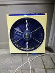 Vintage Hitachi Auto-aire Box Fan Rotating Grille 3-SPEED Blue Retro BF-63EA. Fixed Price $200.00.