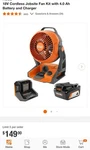 New Ridgid 18V Jobsite Fan Kit 4.0 Ah Battery R860721K. Fixed Price $99.95.