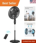Stylish Black 5-BLADE Pedestal Fan Remote Control, Oscillation & Timer Feature. Fixed Price $100.99.
