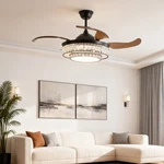 Black Led 48 Inch Ceiling Fan Crystal Light Retractable With Remote Control Kit. Fixed Price $147.99.